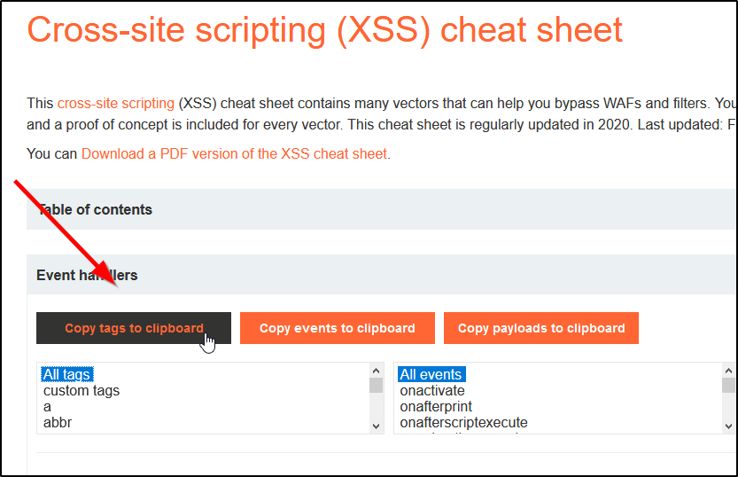XSS Cheat Sheet